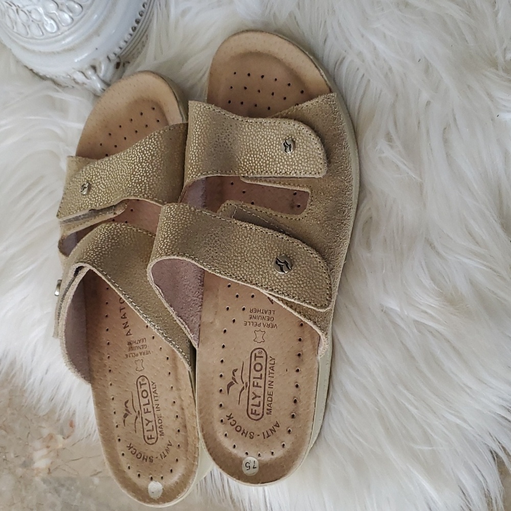 Fly Flot anatomic anti shock comfort mules sandals gold size 8 - Picture 12 of 16
